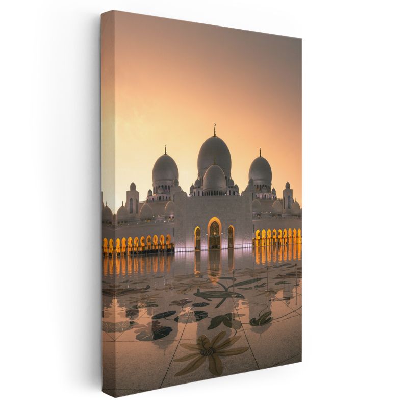 Şeyh Zayed Camii - Altın Işıkta Beyaz Kubbeler Kanvas Tablo