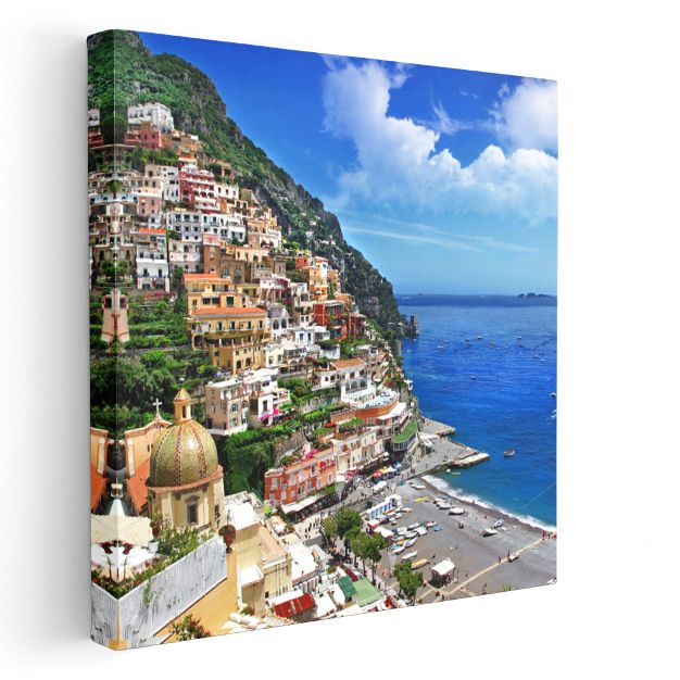 Positano Kıyıları - Renkli Evler ve Mavi Deniz Kanvas Tablo