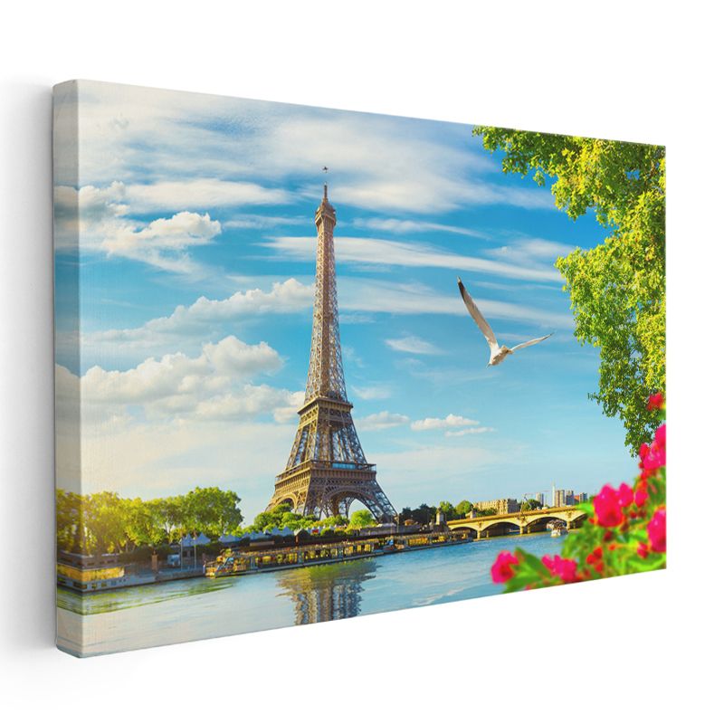 Eyfel Kulesi - Seine Nehri Kıyısında Bahar Kanvas Tablo