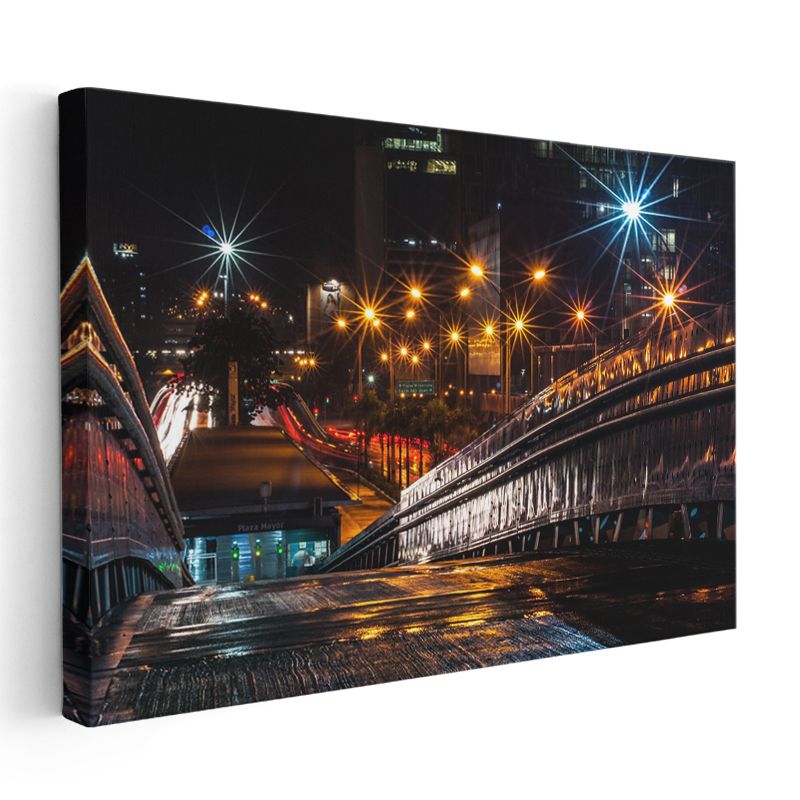 Gece Köprüsü - Işık Yıldızları ve Yansımalar Kanvas Tablo