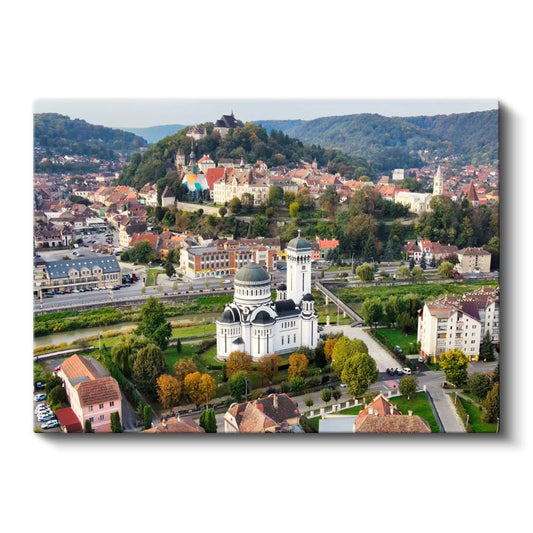 Tarihi Tepe Yerleşimi - Beyaz Katedral Manzarası Kanvas Tablo