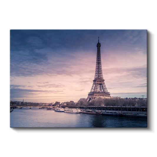 Seine Nehri Manzarası - Gün Batımında Eyfel Kulesi Kanvas Tablo