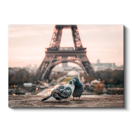 Paris Romantizmi - Eyfel Kulesi ve Güvercinler Kanvas Tablo
