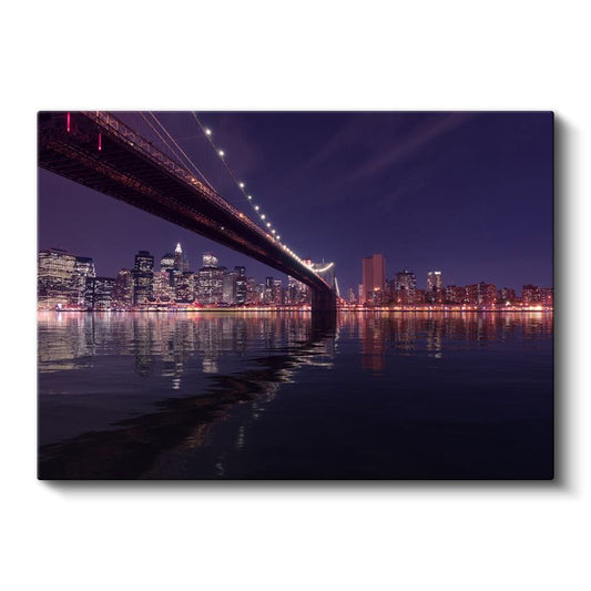 Brooklyn Köprüsü - Gece New York Silüeti Kanvas Tablo