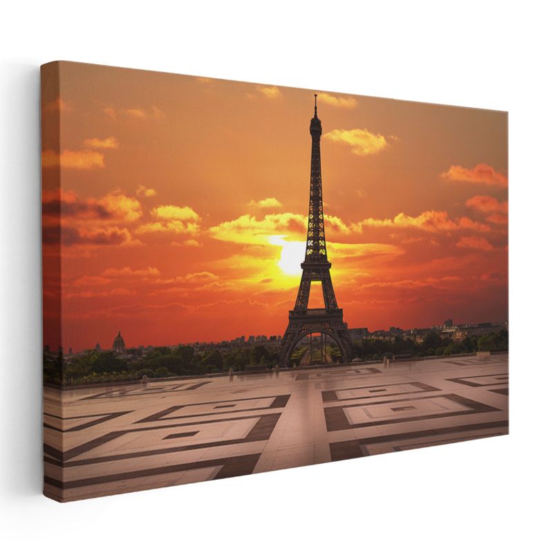 Eyfel Kulesi - Turuncu Gün Batımı Silüeti Kanvas Tablo