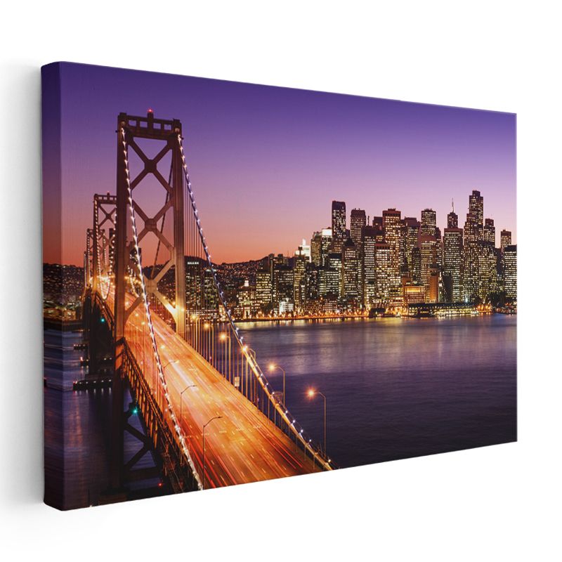Bay Bridge - Mor Gökyüzü Altında San Francisco Kanvas Tablo