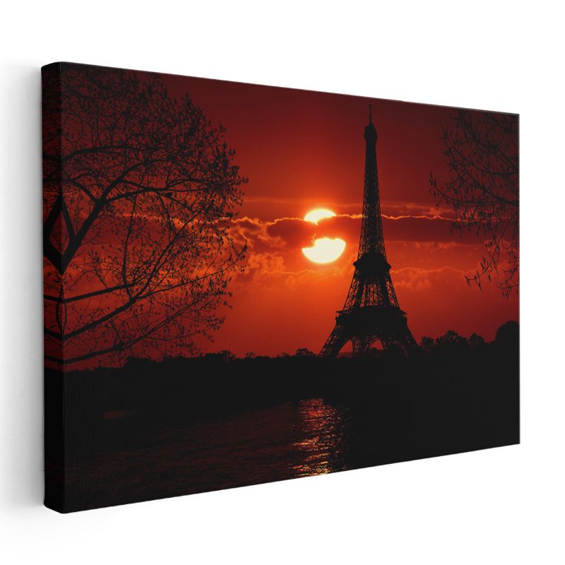 Kızıl Gün Batımı - Eyfel Kulesi Silüeti Kanvas Tablo