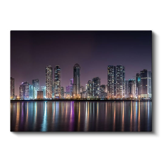 Dubai Gökdelenleri - Renkli Işıklar Yansıması Kanvas Tablo