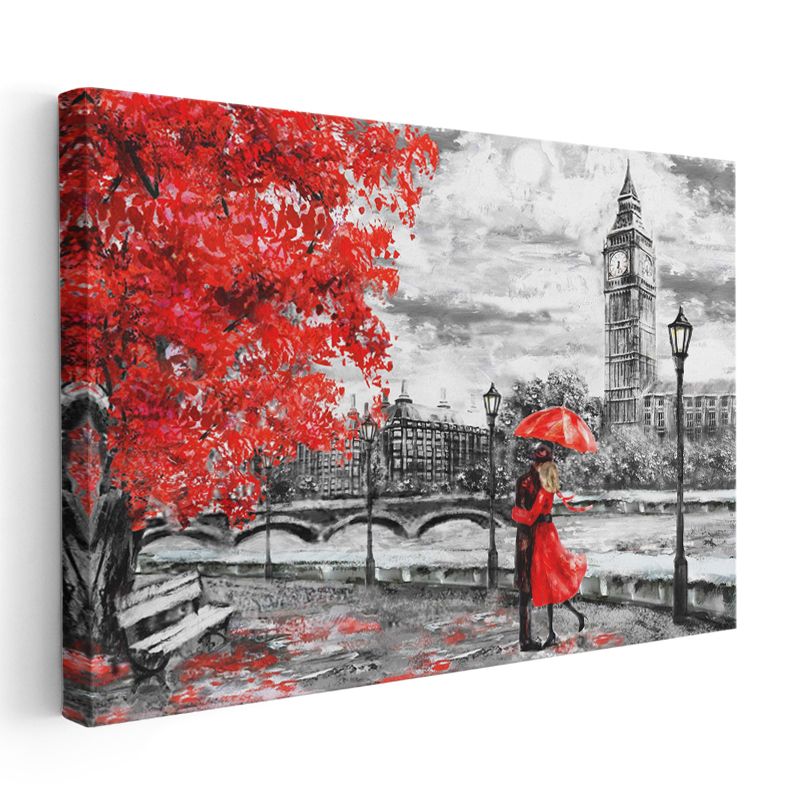 Kırmızı Şemsiye - Big Ben Manzarası Kanvas Tablo