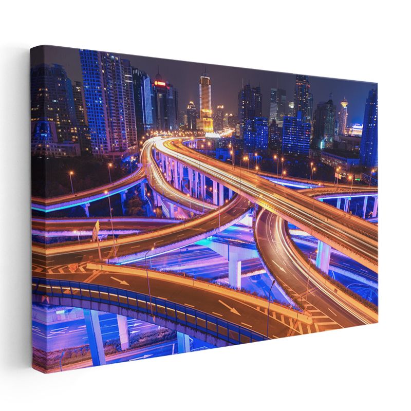 Şehir Kavşakları - Neon Işıklı Otoyollar Kanvas Tablo