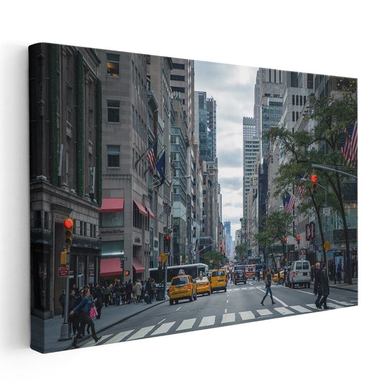 New York Caddesi - Sarı Taksiler Kanvas Tablo