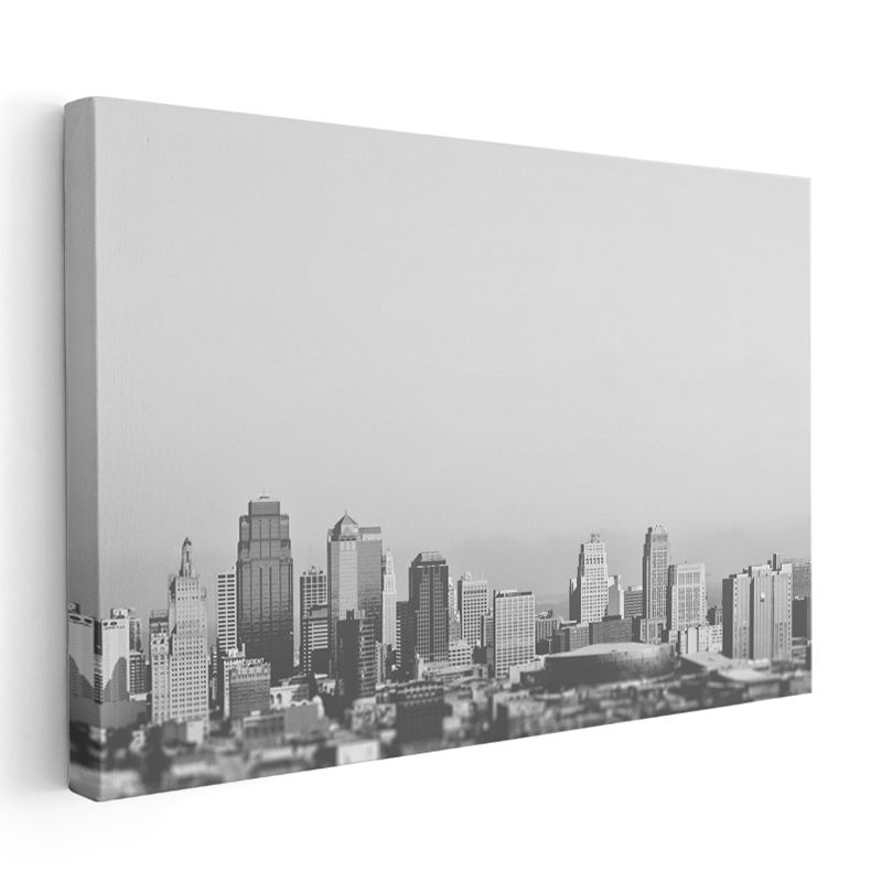 Şehir Silueti - Minimalist Siyah Beyaz Kanvas Tablo