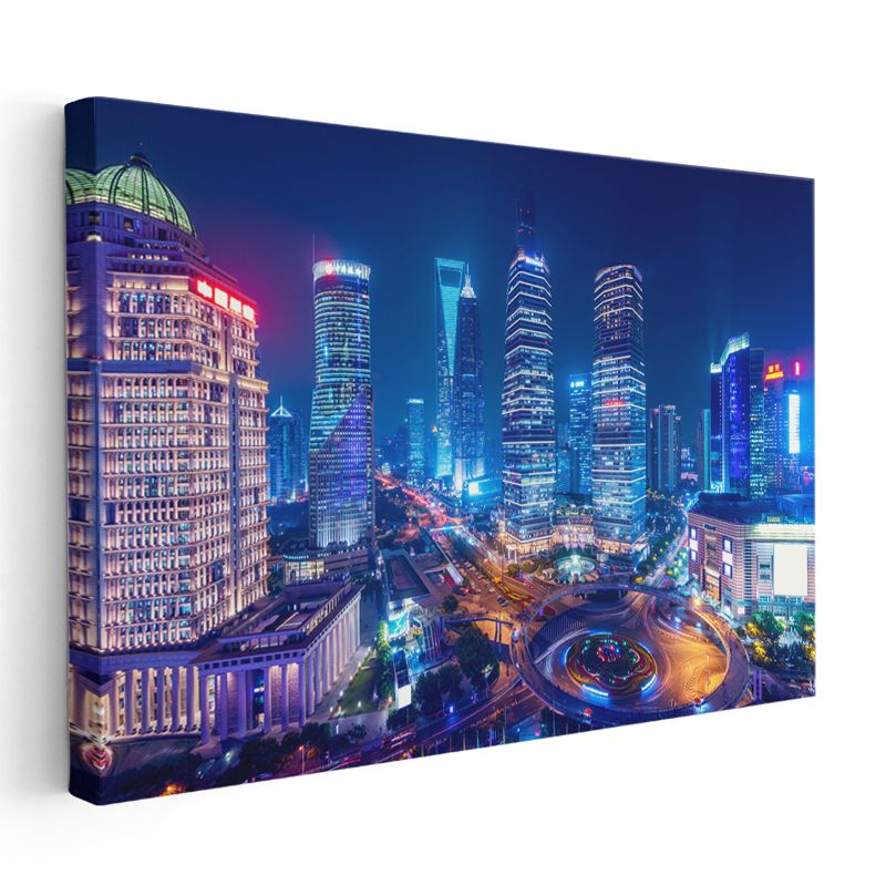 Şanghay Merkezi - Renkli Gökdelenler Kanvas Tablo