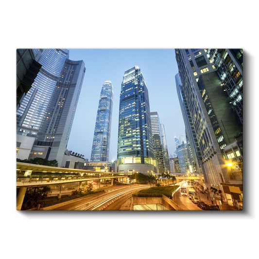 Hong Kong Silueti - Akşam Işıkları Kanvas Tablo