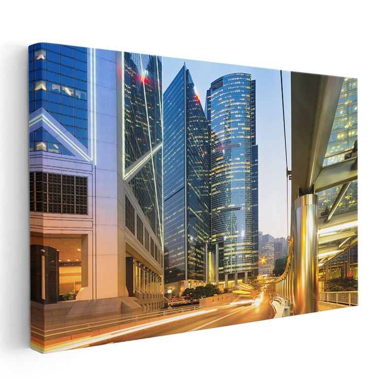 Finans Merkezi - Işıklı Otoyol Manzarası Kanvas Tablo