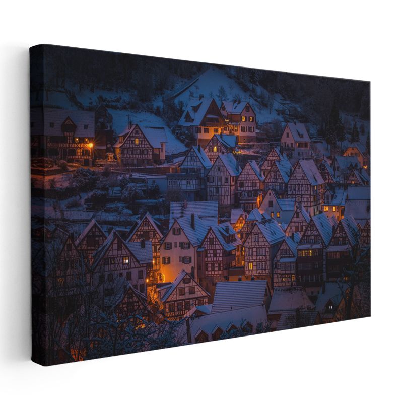 Kış Köyü - Geleneksel Evler Gecesi Kanvas Tablo
