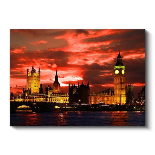 Westminster Sarayı - Alev Kızılı Gökyüzü Kanvas Tablo