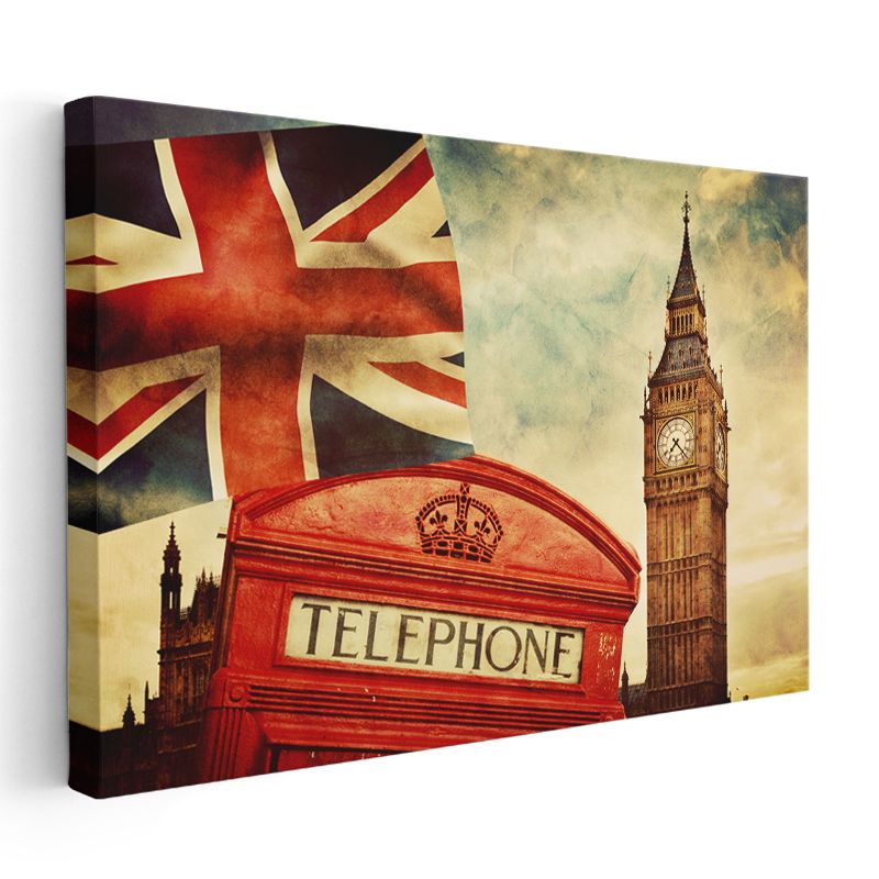 Londra Sembolleri - Nostaljik Şehir Kolajı Kanvas Tablo