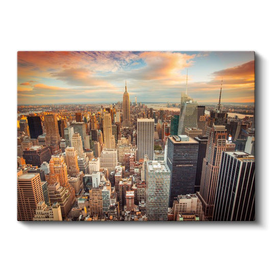 Manhattan Silüeti - Gün Batımı Renkleri Kanvas Tablo