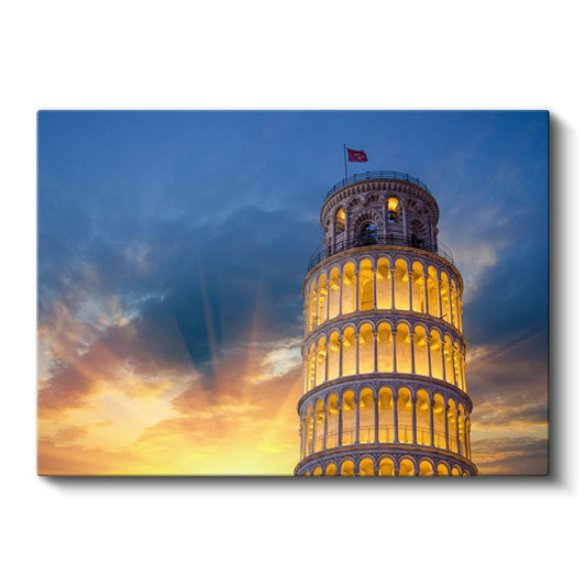Pisa Kulesi - Günbatımı Işıkları Kanvas Tablo