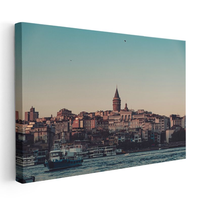 Galata Kulesi - Deniz Manzaralı Kanvas Tablo