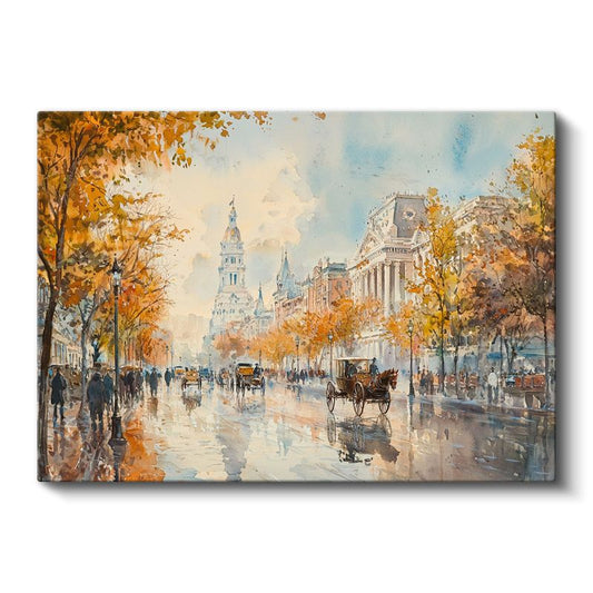 Sonbahar Bulvarı - Nostaljik Şehir Manzarası Kanvas Tablo
