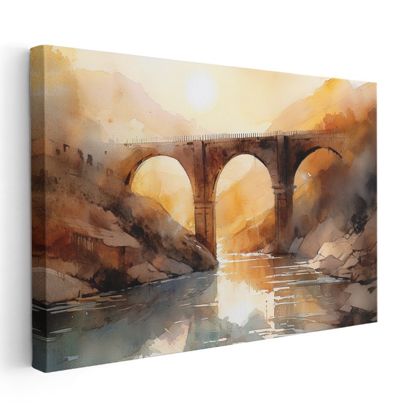 Taş Köprü - Altın Işıklı Sulu Boya Kanvas Tablo