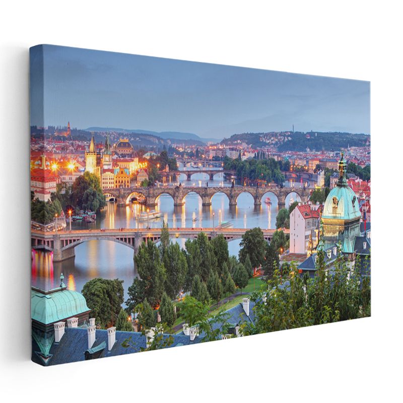 Prag Köprüleri - Nehir Üzerinde Tarihi Mimari Kanvas Tablo
