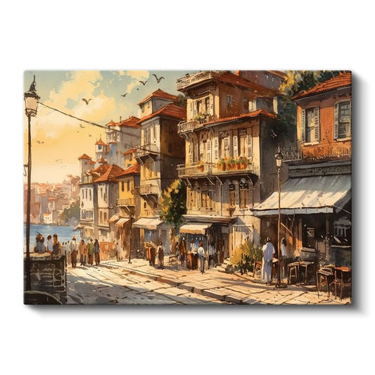 Boğaz Evleri - Güneşli Sokakta Tarihi Yapılar Kanvas Tablo