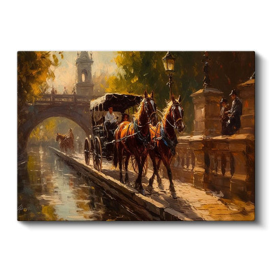 Atlı Araba - Tarihi Kanal Kenarında Nostaljik Yolculuk Kanvas Tablo