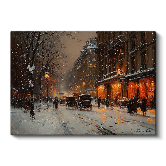 Kış Akşamı - Nostaljik Şehir Yaşamı Kanvas Tablo