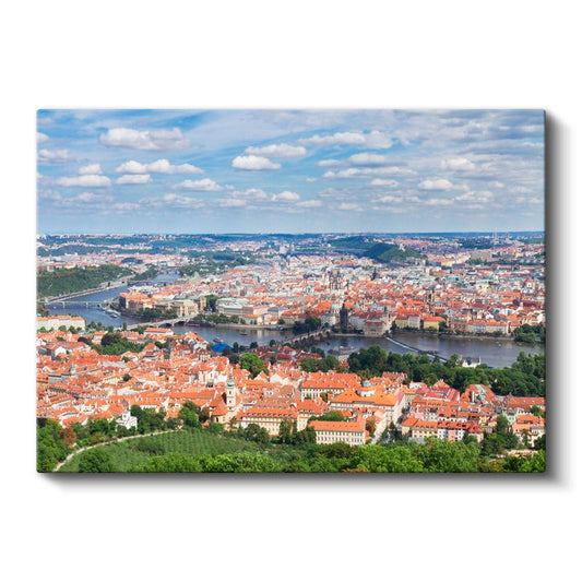 Prag Panoraması - Kırmızı Çatılı Şehir Manzarası Kanvas Tablo