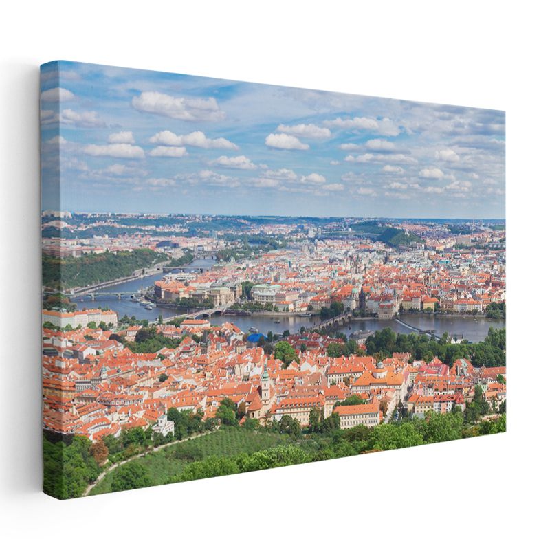 Prag Panoraması - Kırmızı Çatılı Şehir Manzarası Kanvas Tablo