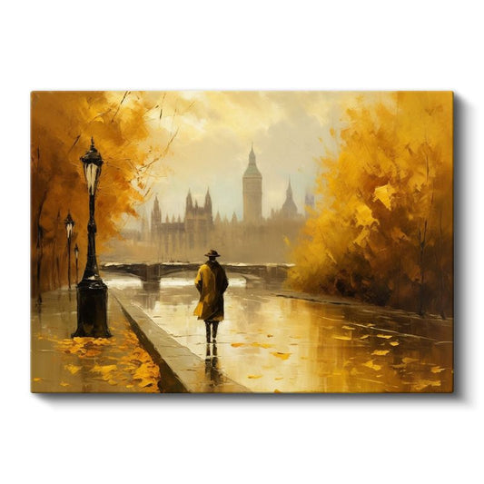 Londra Sonbaharı - Westminster Manzaralı Yürüyüş Kanvas Tablo