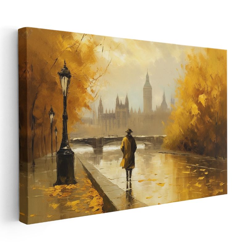 Londra Sonbaharı - Westminster Manzaralı Yürüyüş Kanvas Tablo