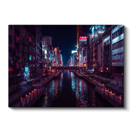 Dotonbori Kanalı - Neon Işıklı Gece Manzarası Kanvas Tablo