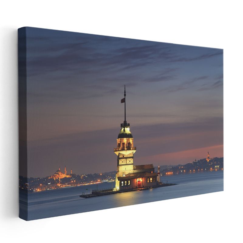 Kız Kulesi - Akşam Işıklarında Deniz Feneri Kanvas Tablo