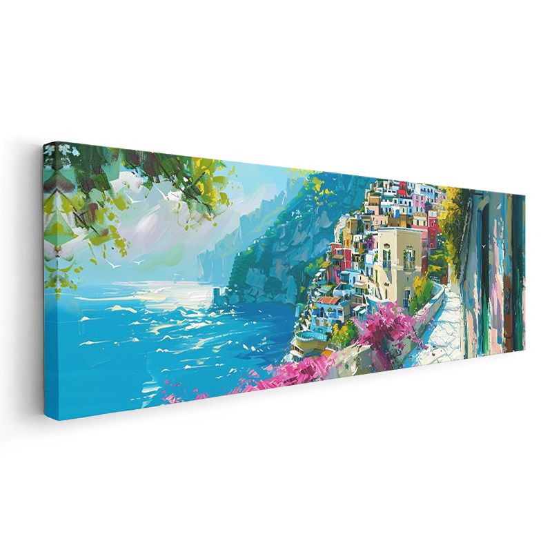 Amalfi Kıyısı - Renkli Evler ve Deniz Manzarası Kanvas Tablo