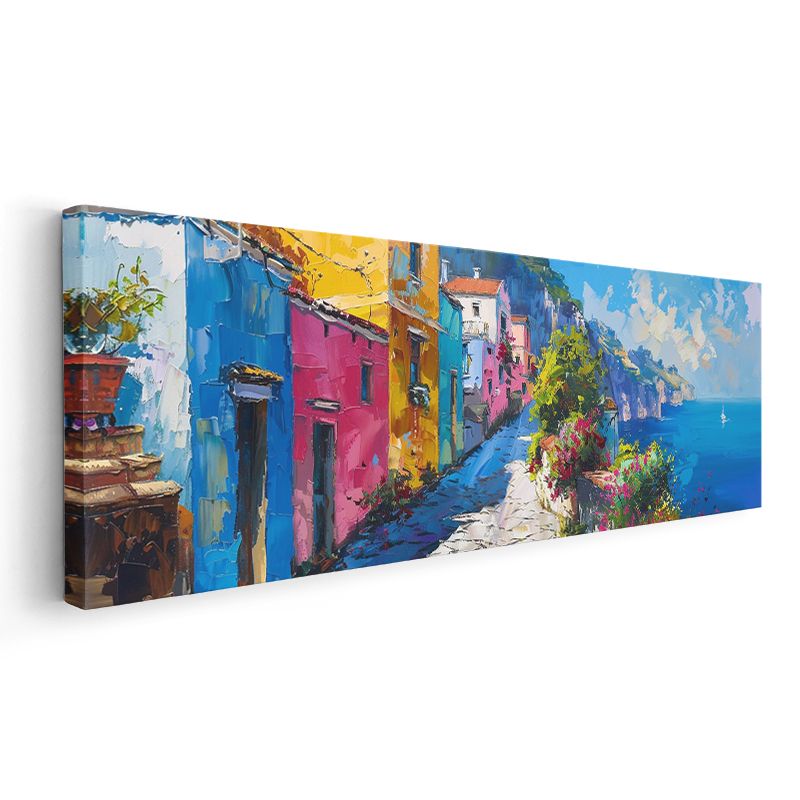 Sahil Sokağı - Çiçekli Renkli Evler Kanvas Tablo