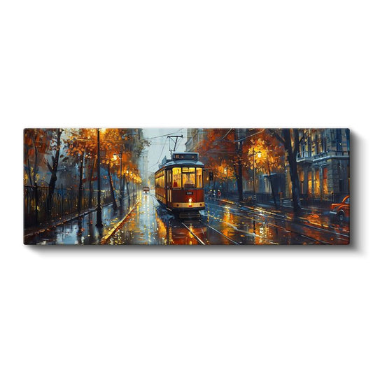 Sonbahar Tramvayı - Yağmurlu Akşam Sokağı Kanvas Tablo
