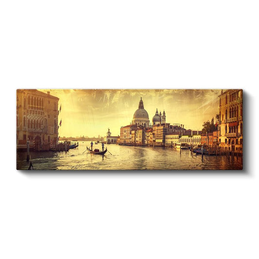 Venedik Kanalı - Altın Işıklı Gondol Yolculuğu Kanvas Tablo