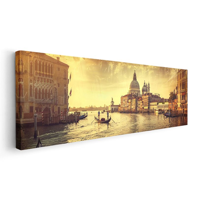 Venedik Kanalı - Altın Işıklı Gondol Yolculuğu Kanvas Tablo