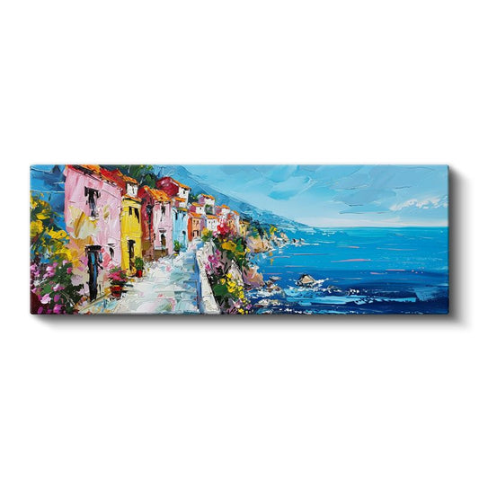 Akdeniz Patikası - Renkli Sahil Evleri Kanvas Tablo
