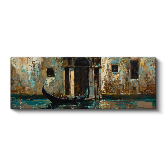 Venedik Kanalı - Eskitilmiş Duvar ve Gondol Kanvas Tablo