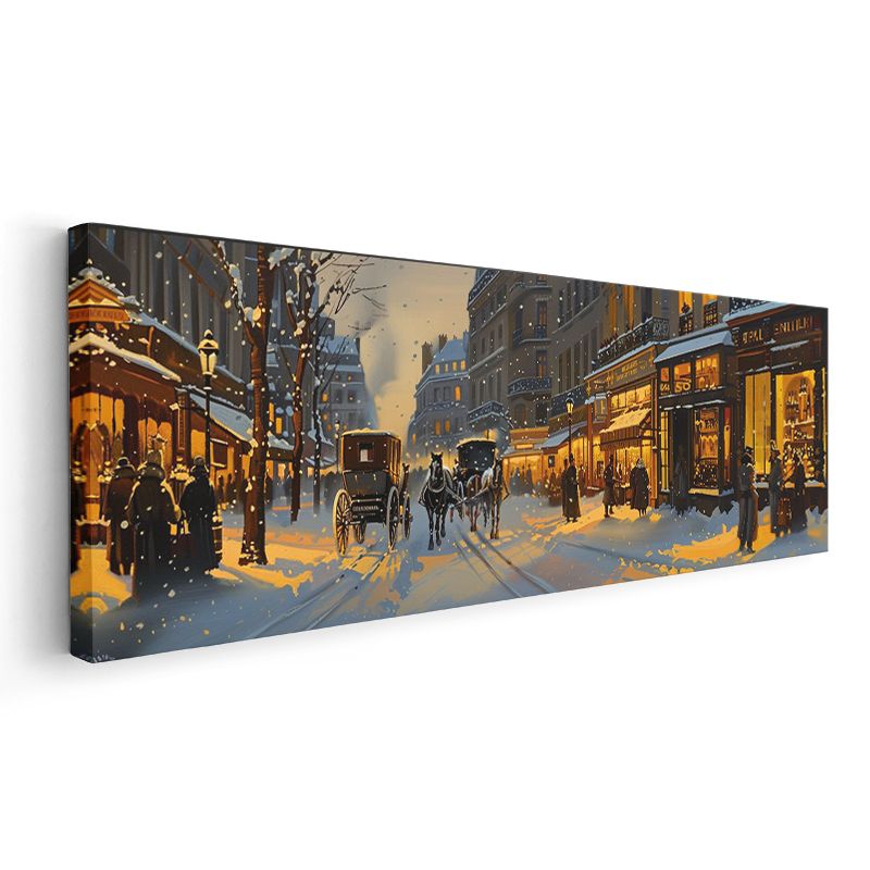Paris Kışı - Atlı Arabalar ve Işıklı Dükkanlar Kanvas Tablo