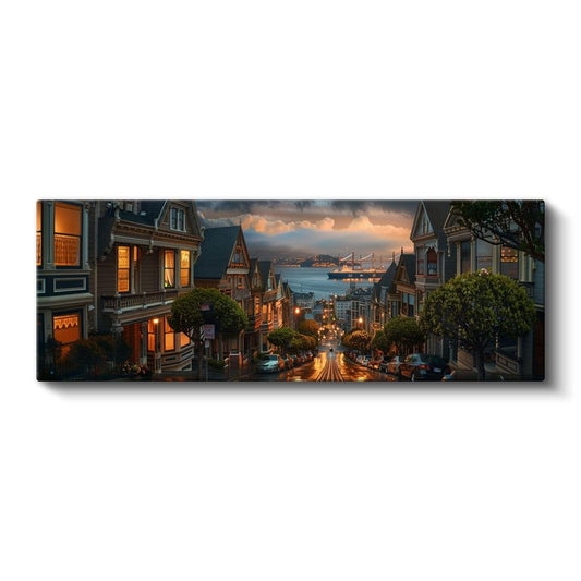 Viktoryen Evler - Akşam Işıklarında San Francisco Kanvas Tablo
