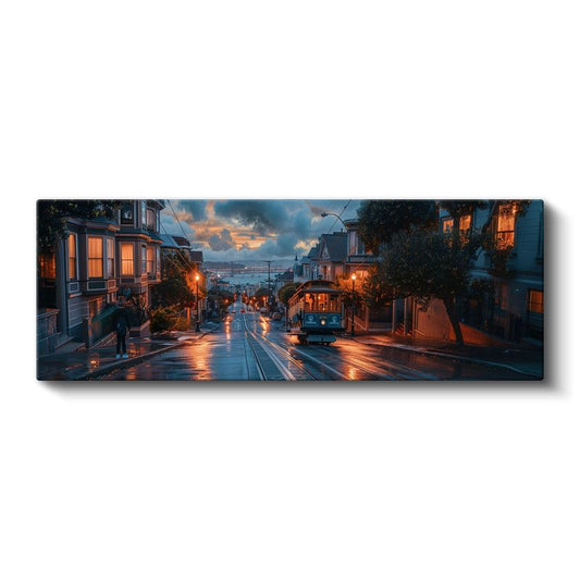 Yağmurlu Yokuş - San Francisco Tramvayı Kanvas Tablo