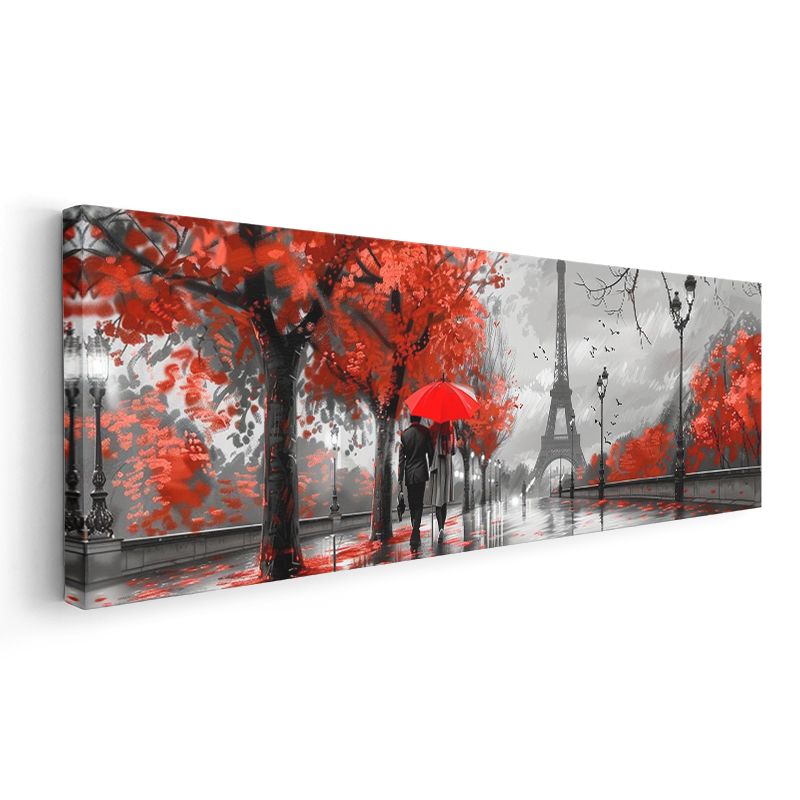 Kırmızı Paris - Şemsiyeli Eyfel Manzarası Kanvas Tablo