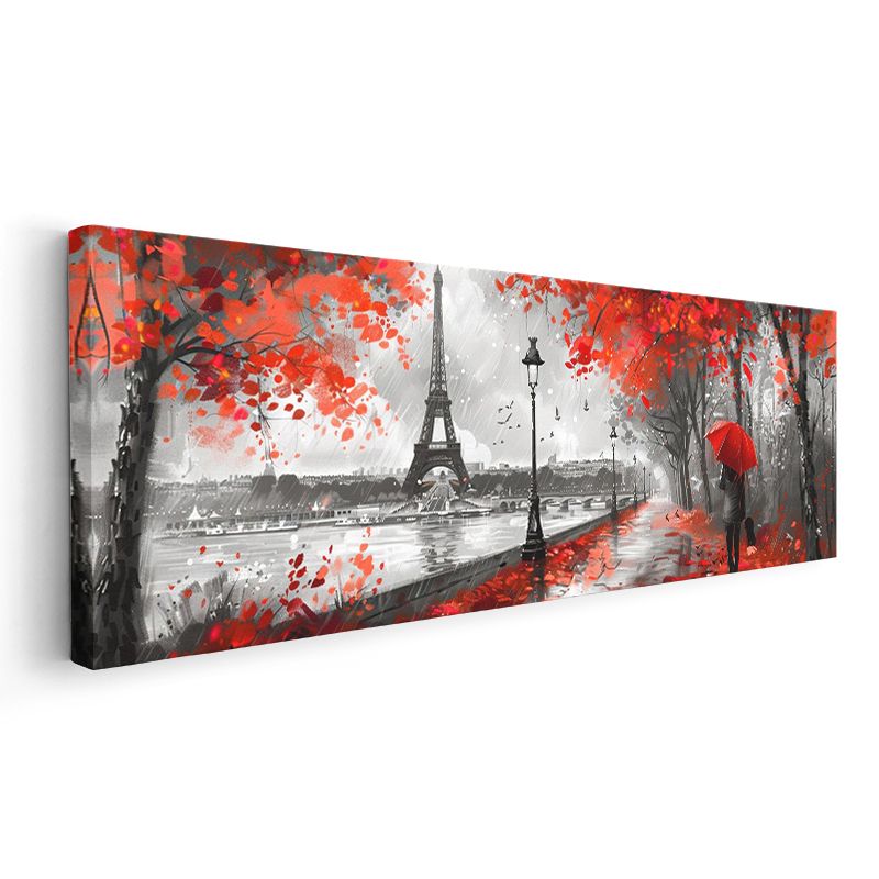 Paris Aşkı - Kırmızı Yapraklı Eyfel Manzarası Kanvas Tablo