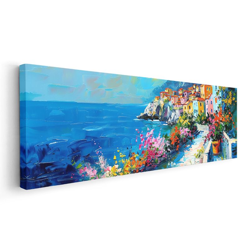 Akdeniz Kıyısı - Çiçekli Sahil Kasabası Kanvas Tablo